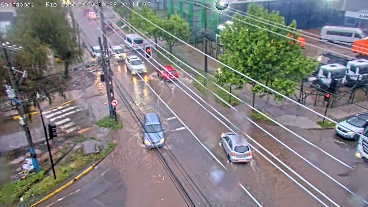 TTIOhiggins's tweet photo. Atención (07:13 hrs.), A esta hora Av. Cachapoal  parcialmente inundado. Circule con precaución. #Rancagua https://t.co/2ME8bbkjxd