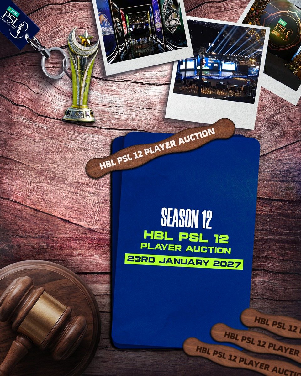 adilakbarkhan_'s tweet photo. Mark your calendars! 📅
#HBLPSL12 Player Auction is set for 23 January 2027!
#NewEra | #HBLPSL https://t.co/qLNU12NoHe
