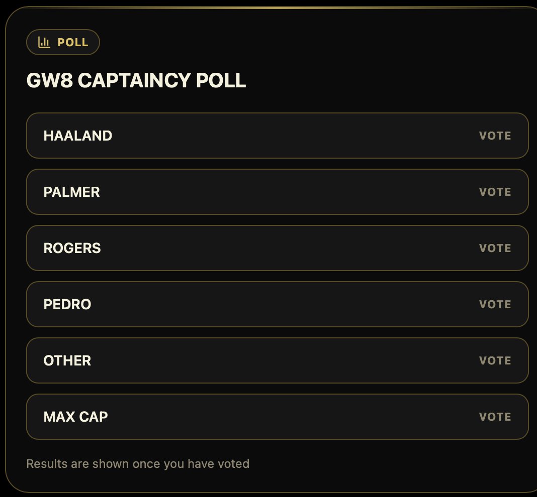 DreamTeamTonic's tweet photo. Sun Dream Team Captaincy for GW8

Get your vote in below ⬇️ to reveal 👀
https://t.co/EXA5DvqWQc