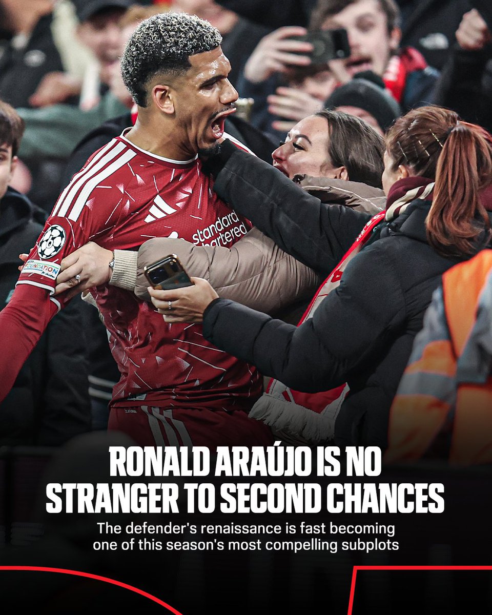 ESPNUK's tweet photo. The story behind Ronald Araújo: Liverpool's new fan favourite 🔴