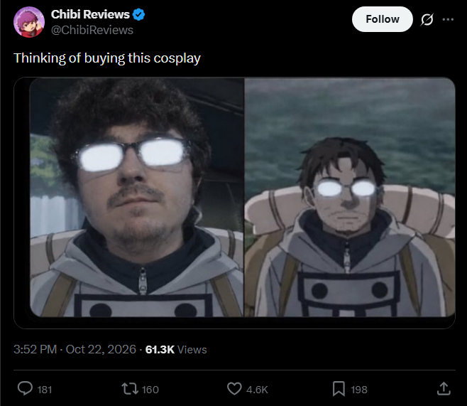 LNhistorian's tweet photo. When I told Chibi Reviews to cosplay as pre-isekai Rudeus, he freaked the fuck out accusing me of calling him a PDF... and now he's doing it himself?

By his own logic, he's self reporting lmao https://t.co/9rt9NFMsXW
