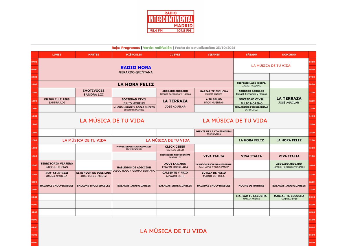 CANAL33's tweet photo. Parrilla de Programación, mes de octubre, en Radio Intercontinental Madrid (95.4 y 107.8 FM) y https://t.co/bShJSZTx7S 

@RadioIntercon 

https://t.co/TCAVOc7FIX https://t.co/SlFtMrp5Er