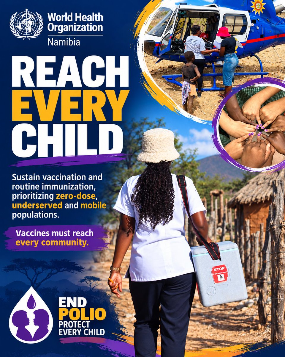 WHONAMIBIA's tweet photo. Every child counts—wherever they live.

Let’s strengthen routine immunisation and reach children in underserved communities, mobile families and those who have never been vaccinated.

#WorldPolioDay #EndPolio #Namibia https://t.co/CXvDhskCEs