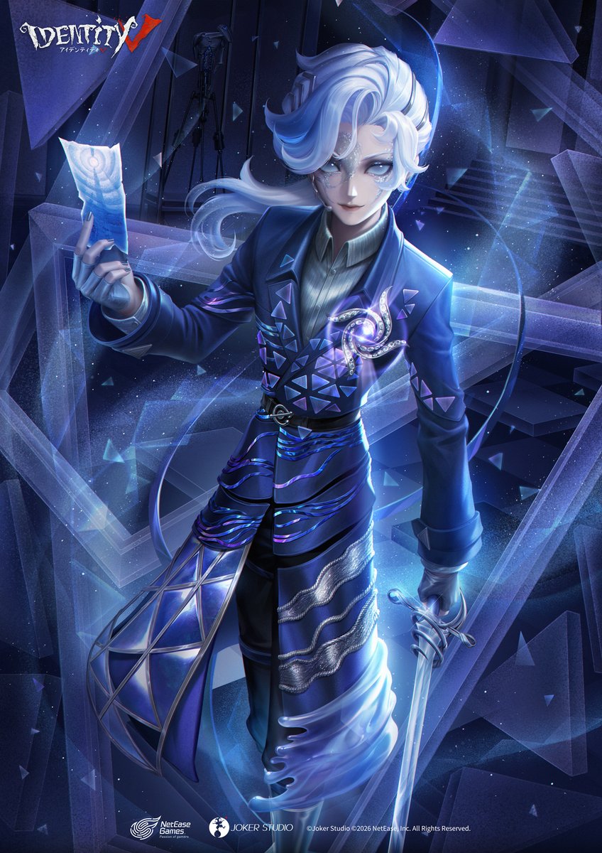 IdentityVJP's tweet photo. 【閃光シリーズ】

シリーズ第2弾を飾るのは
ジョゼフさんなの！

【SSR衣装】写真家-瞬影

青と紫に光る幾何学模様！
服にメイクに衣装デザイン…
どこをとっても前衛的で
凄くかっこいいの…！

11月12日までにエコーを貯めよう！ https://t.co/w89WTud99G