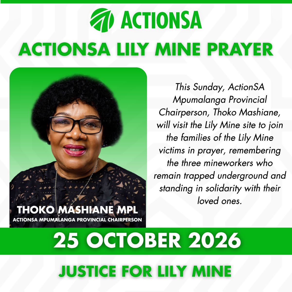 ThokoMashiane's tweet photo. Justice delayed is justice denied. The families of Lily Mine deserve answers, accountability and closure. Their pain cannot be forgotten, and their fight for justice must not be abandoned. We stand with them. 💚✊ https://t.co/7RKp8O8uvM