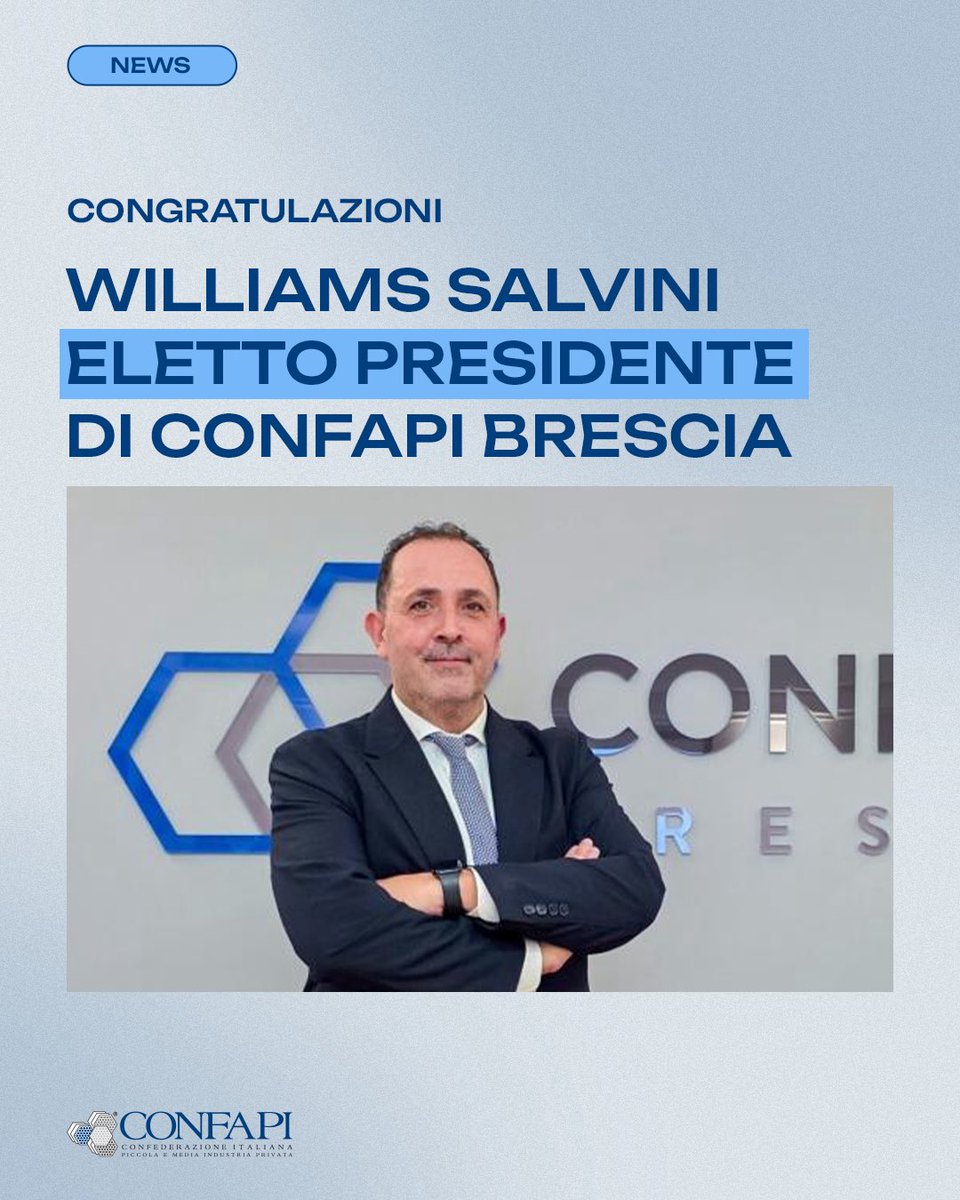 Confapi's tweet photo. Williams Salvini è il nuovo presidente di @ApindustriaB, eletto all’unanimità dal neoeletto consiglio direttivo, per il triennio 2026-2029.

A Williams Salvini auguriamo buon lavoro! https://t.co/9zd9OXeM9S