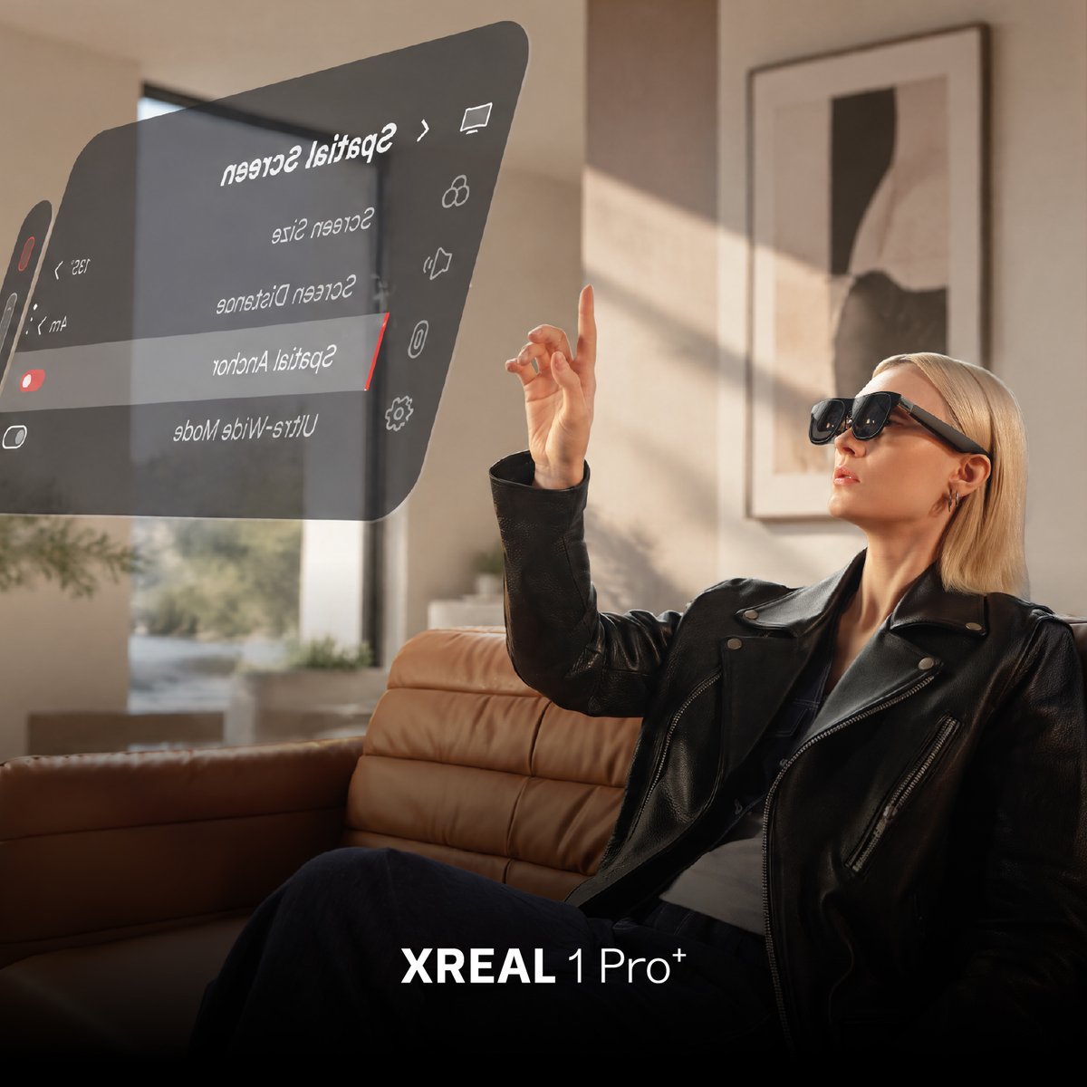 XREAL_Global's tweet photo. Meet XREAL 1 Pro+. 1200 nits peak brightness, AI HDR and versatile viewing modes bring more detail to every frame. Turn photos, videos, livestreams and games into spatial 3D at 60 fps, directly on the glasses.
