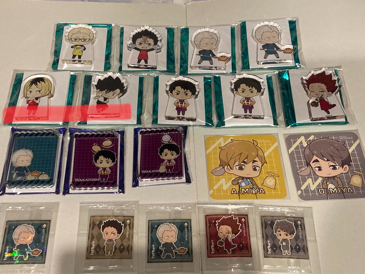 38mitubachi38's tweet photo. 【交換譲渡】
ハイキュー アンティーク

アクリルブロック アクブロ
しゃかしゃかキーホルダー
譲:黒尾、牛島、青根、天童、月島、孤爪、西谷
求:二口、定価＋送料

シュガーラスク ステッカー
譲:ホロ青根、治、岩泉
求:二口

コースター
譲:宮侑、治
求:及川

#みつばち38交換譲渡 https://t.co/p2AF2E2kMW