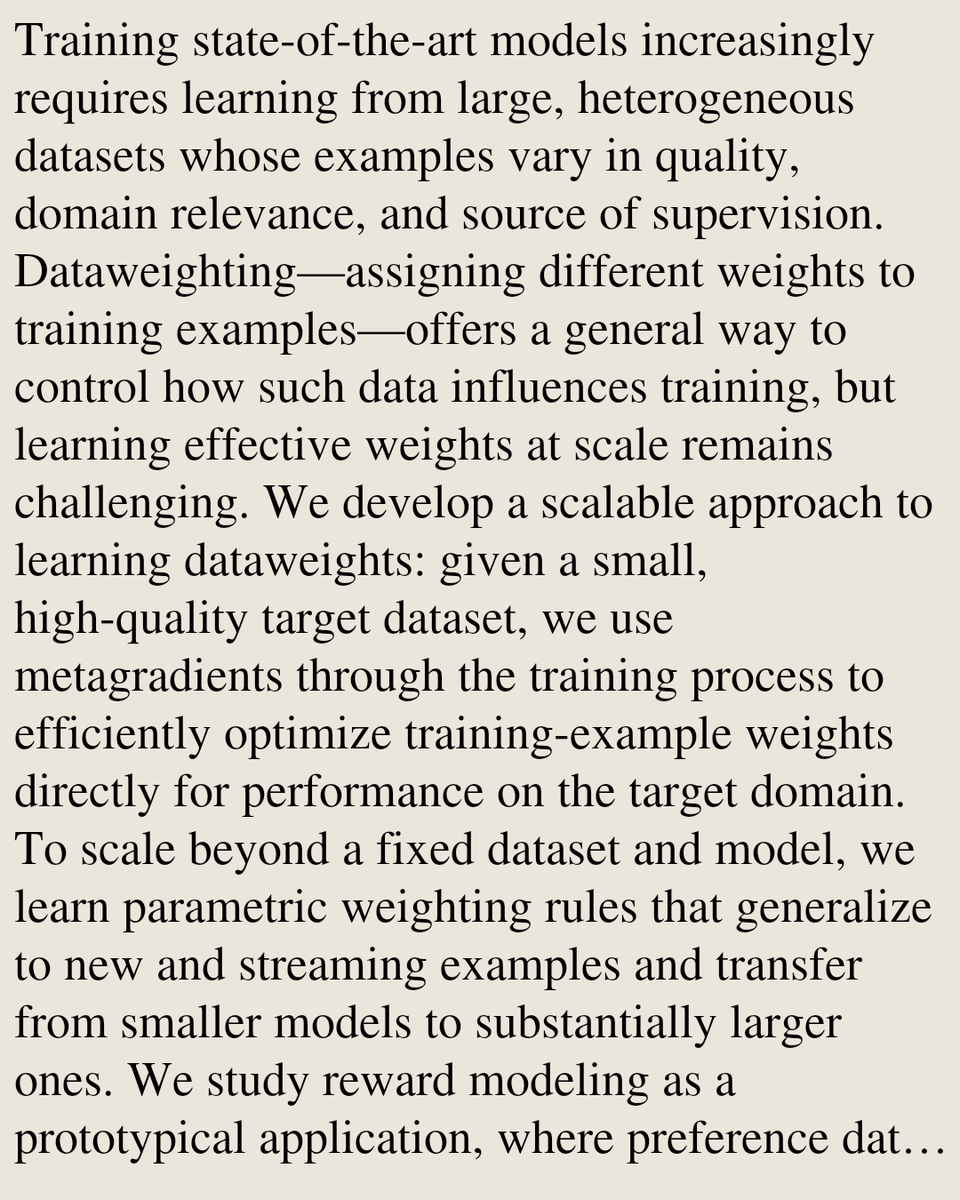StatsPapers's tweet photo. High-Value Training Data from Noisy, Diverse Sources

Hedi Driss, Evan Frick, Anastasios N. Angelopoulos, Cho-Jui Hsieh, Yejin Huh, Tijana Zrnic, Andrew Ilyas
https://t.co/UBaIbgtgAj [𝚜𝚝𝚊𝚝.𝙼𝙻 𝚌𝚜.𝙰𝙸 𝚌𝚜.𝙻𝙶] https://t.co/rUOvqOJw4U
