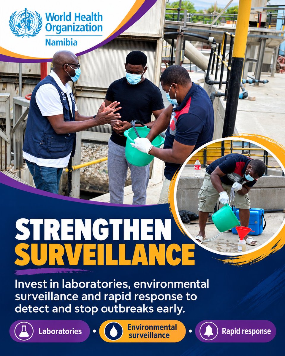 WHONAMIBIA's tweet photo. Detect early. Respond rapidly. Protect children.

Investing in laboratories, environmental surveillance and rapid response strengthens Namibia’s ability to detect poliovirus and stop outbreaks early.

#WorldPolioDay #EndPolio https://t.co/SfIoaHTueQ