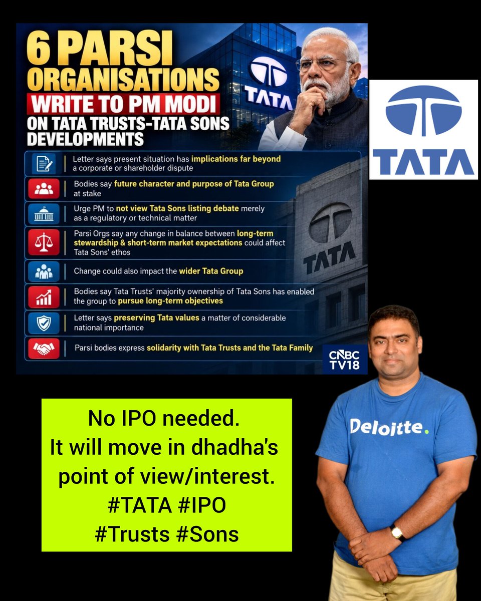 sbathoju's tweet photo. No IPO needed.
It will move in dhadha's
point of view/interest.
#TATA #IPO
#Trusts #Sons https://t.co/QRTFvivNb4