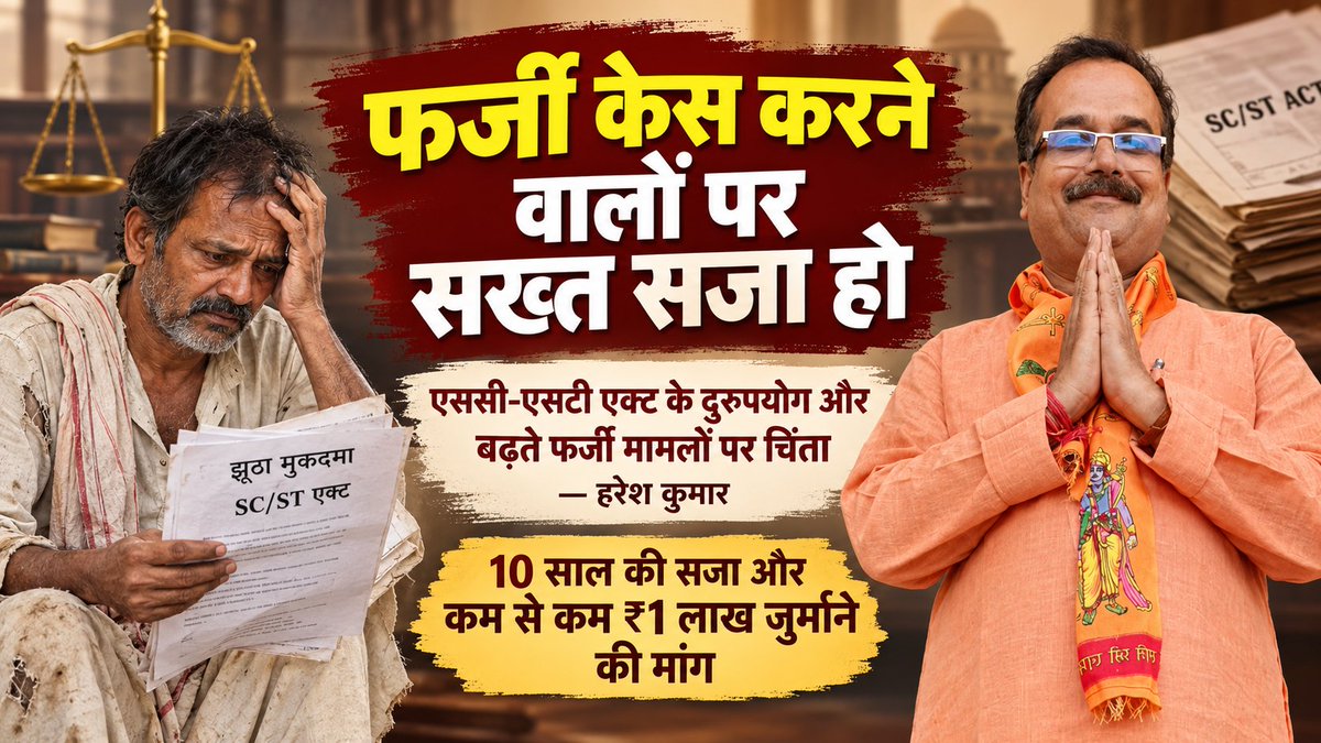 kumarharesh's tweet photo. #एससीएसटीएक्ट के तहत फर्जी केस करने वालों को दस साल की सजा और कम से कम लाख रुपये जुर्माना होना चाहिए-हरेश कुमार
केंद्र की @narendramodi #सरकार द्वारा #साढ़ेआठलाख रुपये देने के कारण #फर्जीकेसों की संख्या बढ़ी है #SCSTAct #SCST #UGC #UGCGuidelines @SunilAmbekarM @RSSorg @BJP4India https://t.co/dyNvT8Opbi