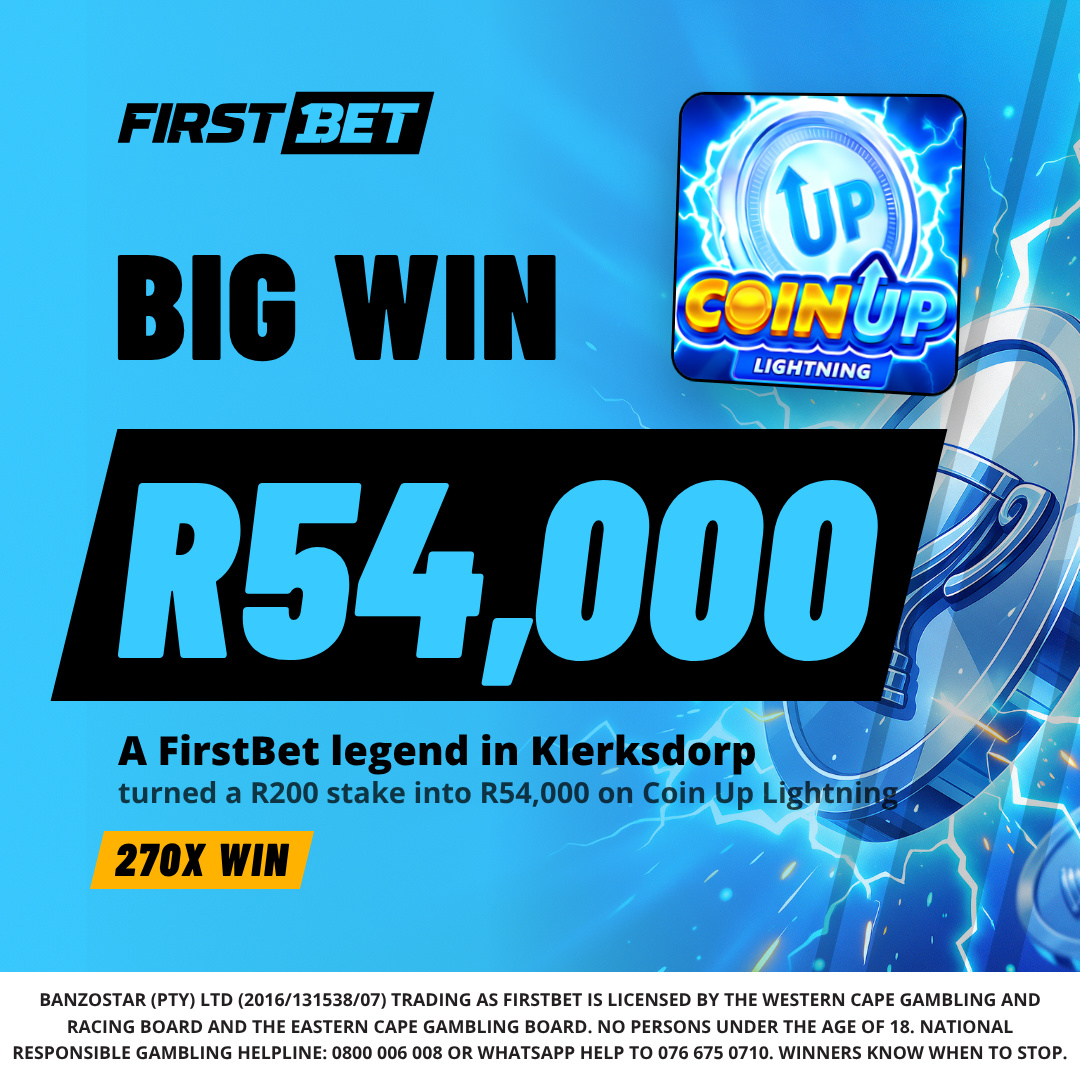 FirstbetSA's tweet photo. ⚡ A FirstBet legend in Klerksdorp turned R200 into R54,000 on Coin Up Lightning. That’s a 270x win. Congrats! 🎉

#FirstBet #BigWin #CoinUp https://t.co/rKvzaVAIgW