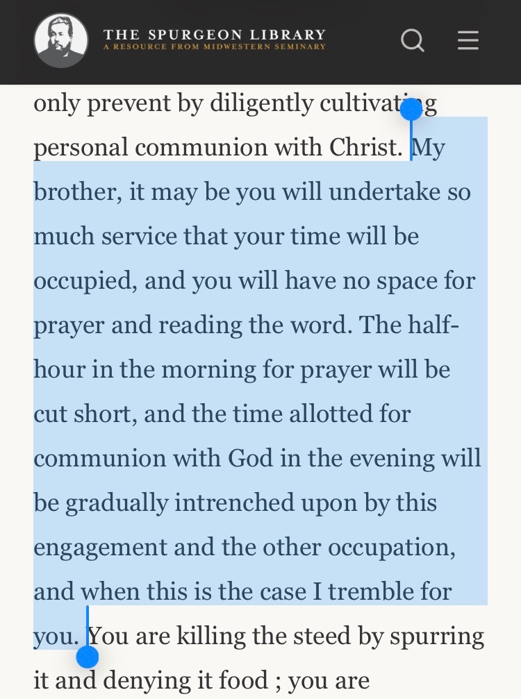 TheRuralProject's tweet photo. A good word from Spurgeon about the dangers of too much busyness in service crowding out walk with the Lord 

HT: @SpurgeonMBTS https://t.co/xpZLSWG6D3