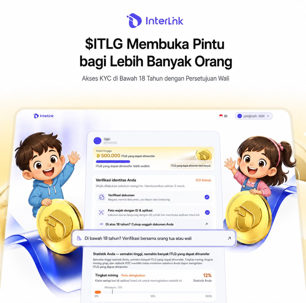 interlinklabsid's tweet photo. $ITLG MEMBUKA PINTU UNTUK LEBIH BANYAK ORANG. 🌍

Fase berikutnya dari $ITLG bukan hanya tentang memperluas kegunaan. Ini juga tentang memperluas akses.

InterLink mengambil langkah lain menuju pembuatan kepemilikan digital yang lebih inklusif dengan mengizinkan pengguna di bawah 18 tahun untuk berpartisipasi dalam proses verifikasi KYC ITLG, dengan persetujuan orang tua atau wali hukum dan mematuhi hukum setempat yang berlaku.

Tujuannya sederhana. Membuat $ITLG dapat diakses oleh sebanyak mungkin orang sungguhan, tanpa memandang jenis kelamin, latar belakang, atau generasi, sambil mematuhi persyaratan verifikasi yang berlaku.

Usia yang berbeda. Latar belakang yang berbeda. Negara yang berbeda.

Dan lebih banyak orang yang mampu menyebut $ITLG milik mereka sendiri. 💛

#InterLink #ITLG #ITL #ITLGMainet