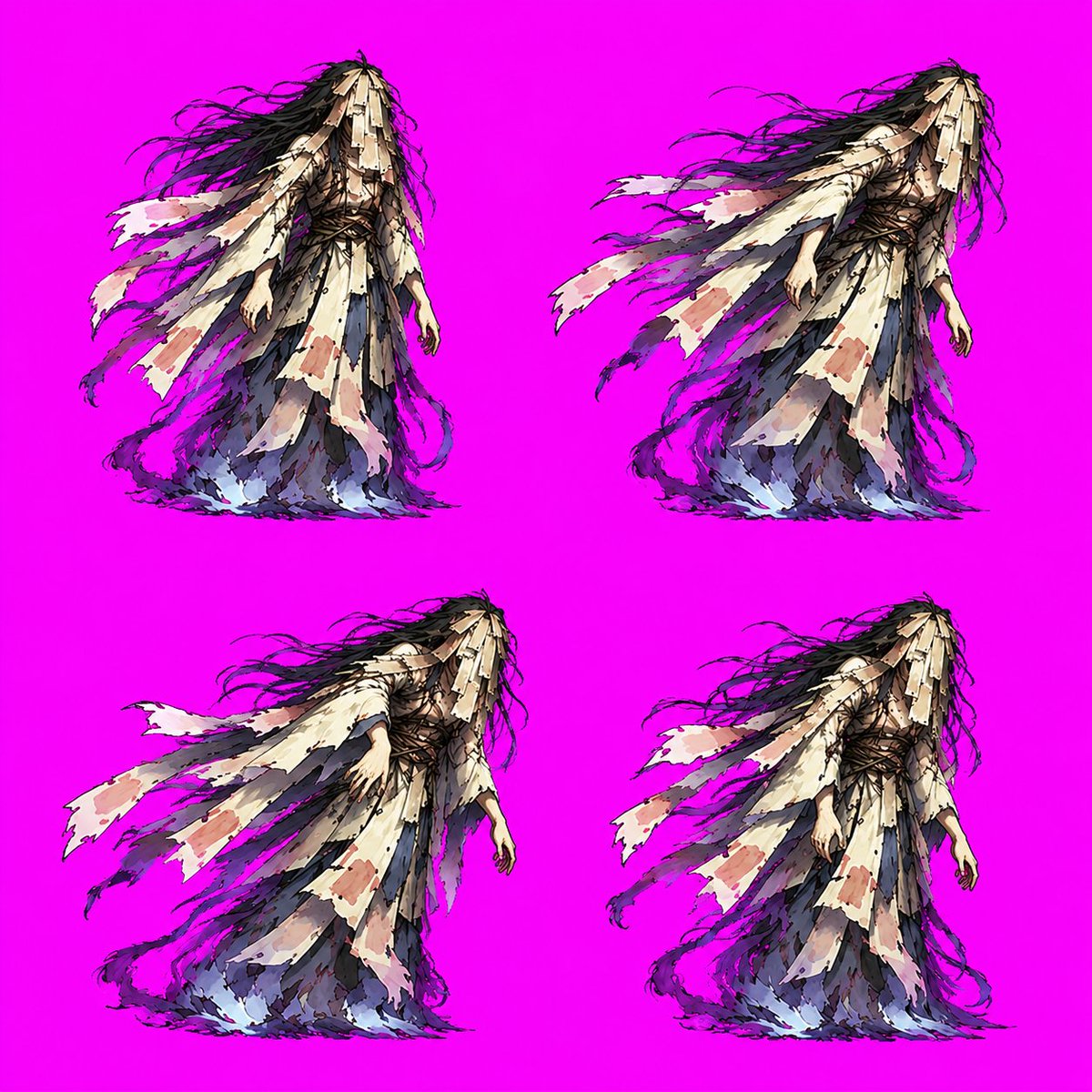 Lab_Rossy's tweet photo. ② 次に作った「人柱」

個人的にはかなり気に入っていたデザイン。

でも実際にゲームへ入れてYOMIの近くに配置すると、
シルエットが似ていて見分けにくい…！ユーザー操作の妨げになりそうだったので見た目は好きでしたが、こちらもボツになりました。

#ゲーム開発 #個人開発 #インディーゲーム https://t.co/GD3s6Y9qj0