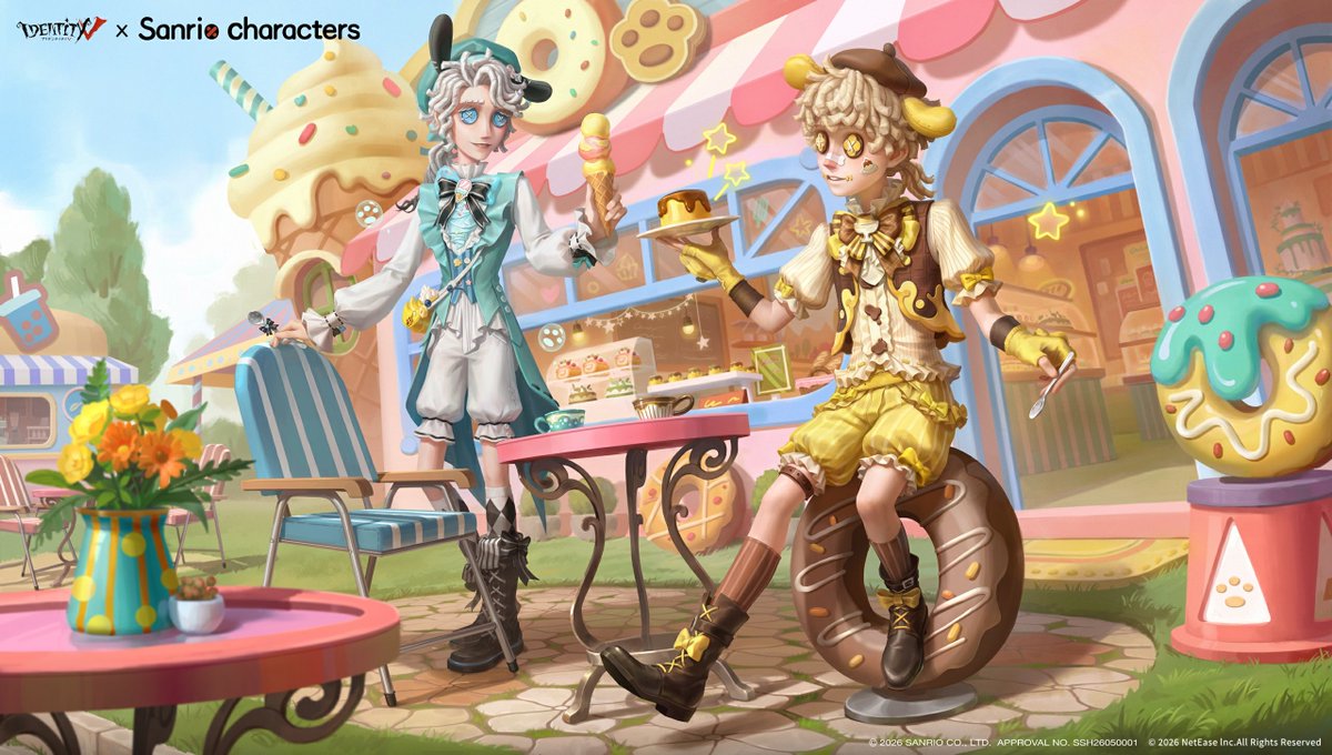 IdentityVJP's tweet photo. 第五人格×サンリオキャラクターズ ️
～コラボ第3弾決定～

お待たせ〜！
かわいい友人が荘園を再訪しますよ！

12月31日より、第3弾とともに
以下のコラボ衣装な登場！
【SSR衣装】傭兵‐カラメルポムポムプリン
【SSR衣装】作曲家‐スイートポチャッコ
第1＆2弾も同時復刻！

年末年始のアニバーサリーは
最高にラブリーないでたちで！
