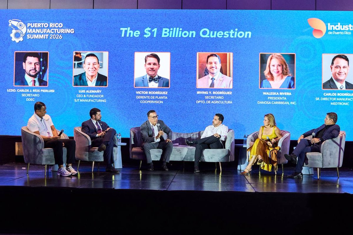 DDECPR's tweet photo. El secretario del Departamento de Desarrollo Económico y Comercio, Lcdo. Carlos Ríos Pierluisi, participó hoy en el Puerto Rico Manufacturing Summit 2026, de la Asociación de Industriales de Puerto Rico, donde dialogó sobre las oportunidades de inversi��n, los sectores con mayor potencial de crecimiento y las estrategias para fortalecer la competitividad industrial de la Isla.