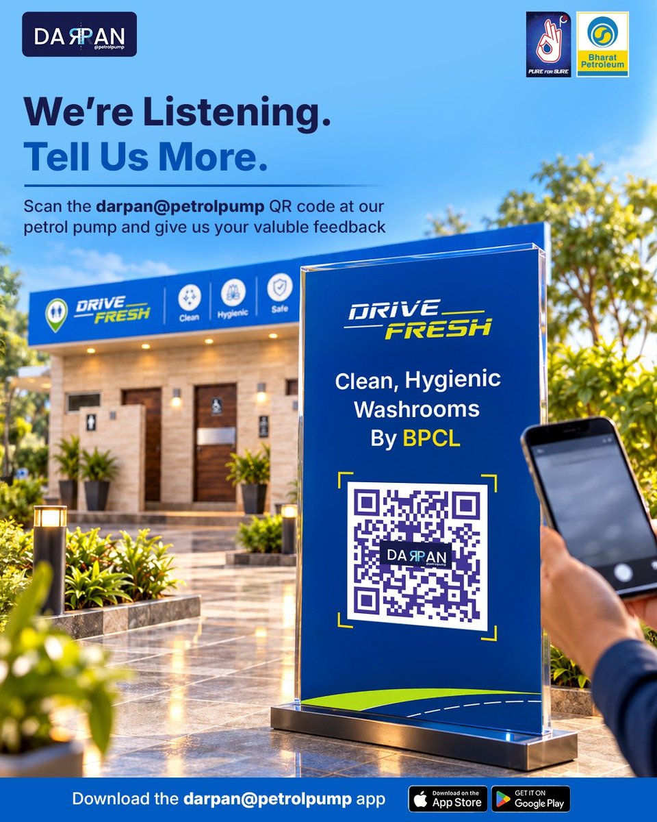 BpclBilaspurRet's tweet photo. Clean &amp; hygienic toilet facilities at Mahavir Fuels Raigarh SA | Bilaspur Territory. 

Your comfort, hygiene &amp; feedback matter to us! 💙💛

📲 Scan the Darpan QR code to share your feedback.
#BPCL #Cleanliness #CustomerFirst #SwachhBharat6 #drivefresh https://t.co/BmxtpkAvDv