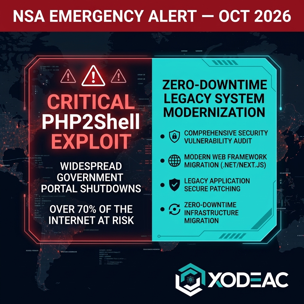 Xodeactech's tweet photo. 70% of the internet runs on PHP.

On Oct 21 the NSA told everyone to take their PHP sites offline immediately.

Here is what happened and what it means for your business 🧵 https://t.co/zjzioOU7cC