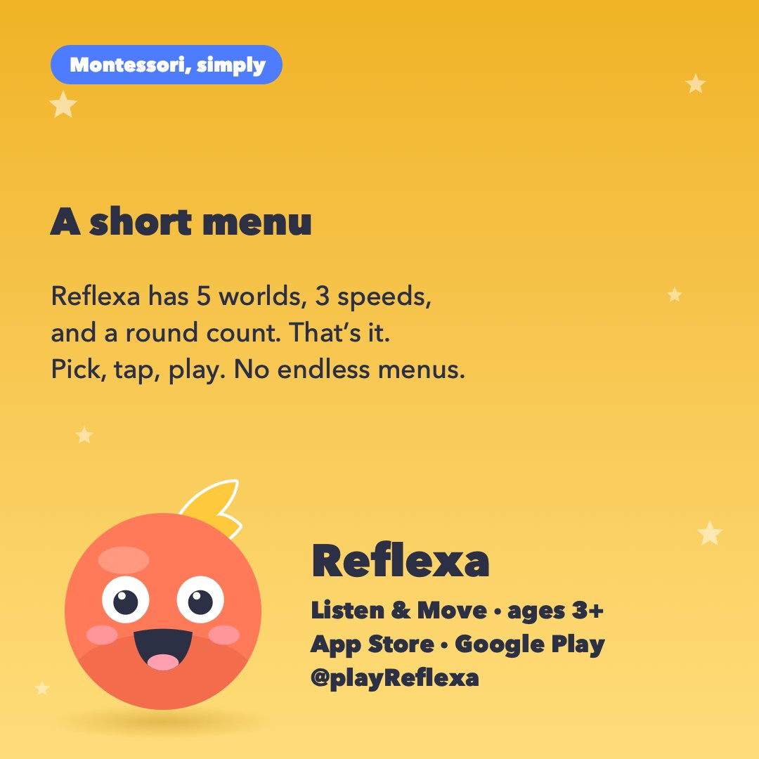 playReflexa's tweet photo. A Montessori shelf in 5 rules: open and low, few things, complete sets, rotate, everything back in its place. Reflexa’s menu is short too: 5 worlds, 3 speeds. #Reflexa #Montessori https://t.co/jpX3WY54Rm