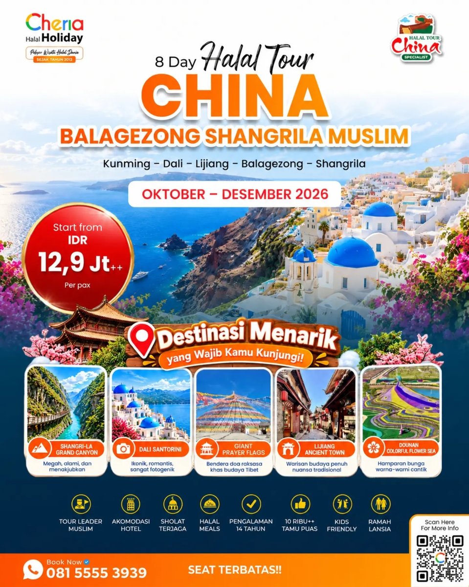 ruzgerefendis's tweet photo. 8 Hari Halal Tour China: Kunming, Dali, Lijiang, Balegezong, Shangri-La. Oktober–Desember 2026, mulai IDR 12, 9 juta++/pax. Tour Leader Muslim, hotel, halal meals, ramah anak dan lansia. Seat terbatas. https://t.co/HUTdF2LUo3