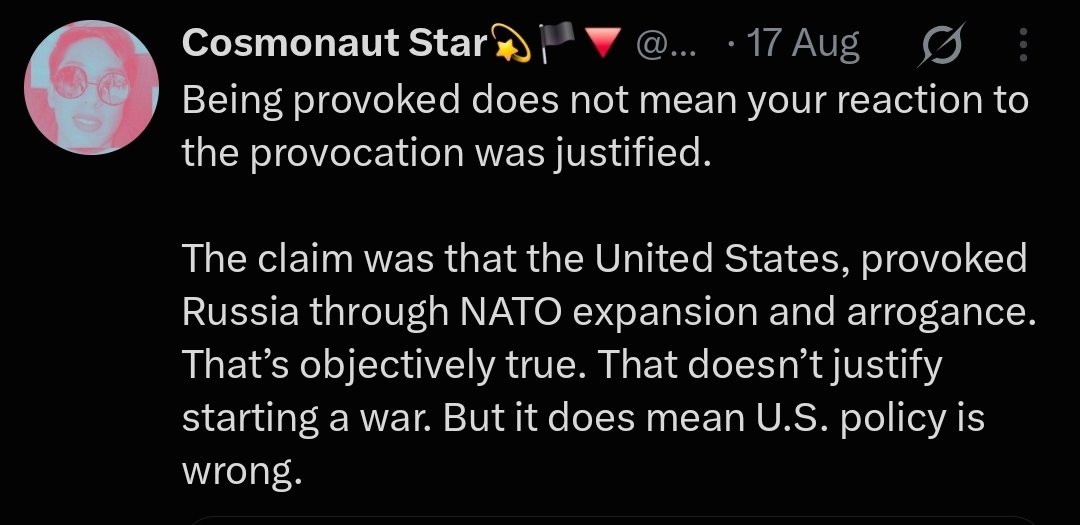 cheapncheerless's tweet photo. It must be so easy to be a tankie and assume that "Russia has no agency of its own and only ever does things because it was provoked" vs ever having to consider Russia and Russians to be responsible for its actions and not just "le west bad, america great satan" https://t.co/G8DYTNMCLe