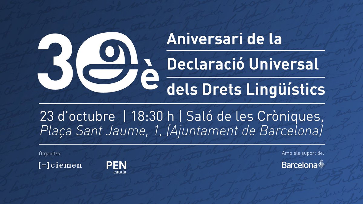 ocbcat's tweet photo. L’OCB és una de les entitats que donen suport a l’actualització de la Declaració Universal dels Drets Lingüístics (DUDL), impulsada pel CIEMEN i el PEN Català, que aquests dies reuneix a Barcelona experts d’arreu del món, coincidint amb el 30è aniversari de la seva proclamació. Avui horabaixa se’n celebra un acte commemoratiu. 'Els drets lingüístics són drets humans'.

ℹ️ Més informació: https://t.co/zP8rMUbY9L