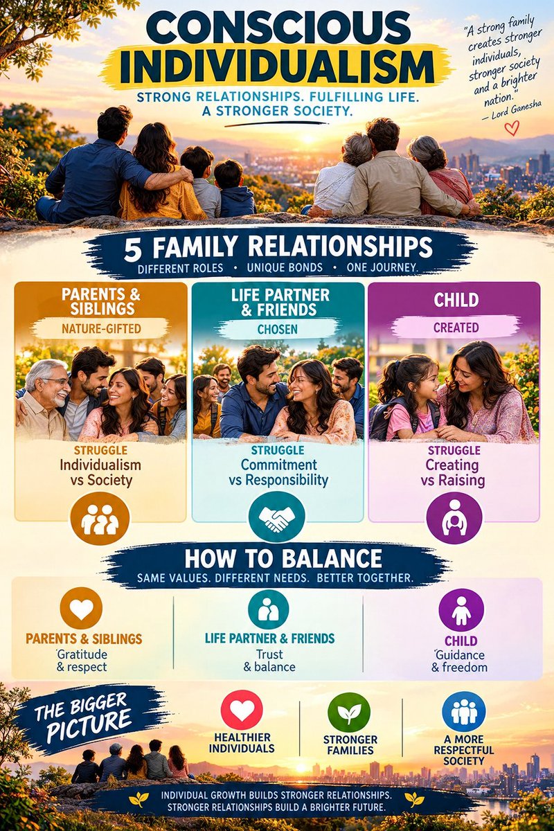 BhatiSinghSonu's tweet photo. #Family is a complex balance of three struggles:
1. #Individualism vs. #Society
2. #Commitment vs. #Responsibility
3. #Creating vs. #Raising
Easy to understand in theory. ๐ค
Difficult to practise in real life. ๐คช https://t.co/z2skfWEetW
