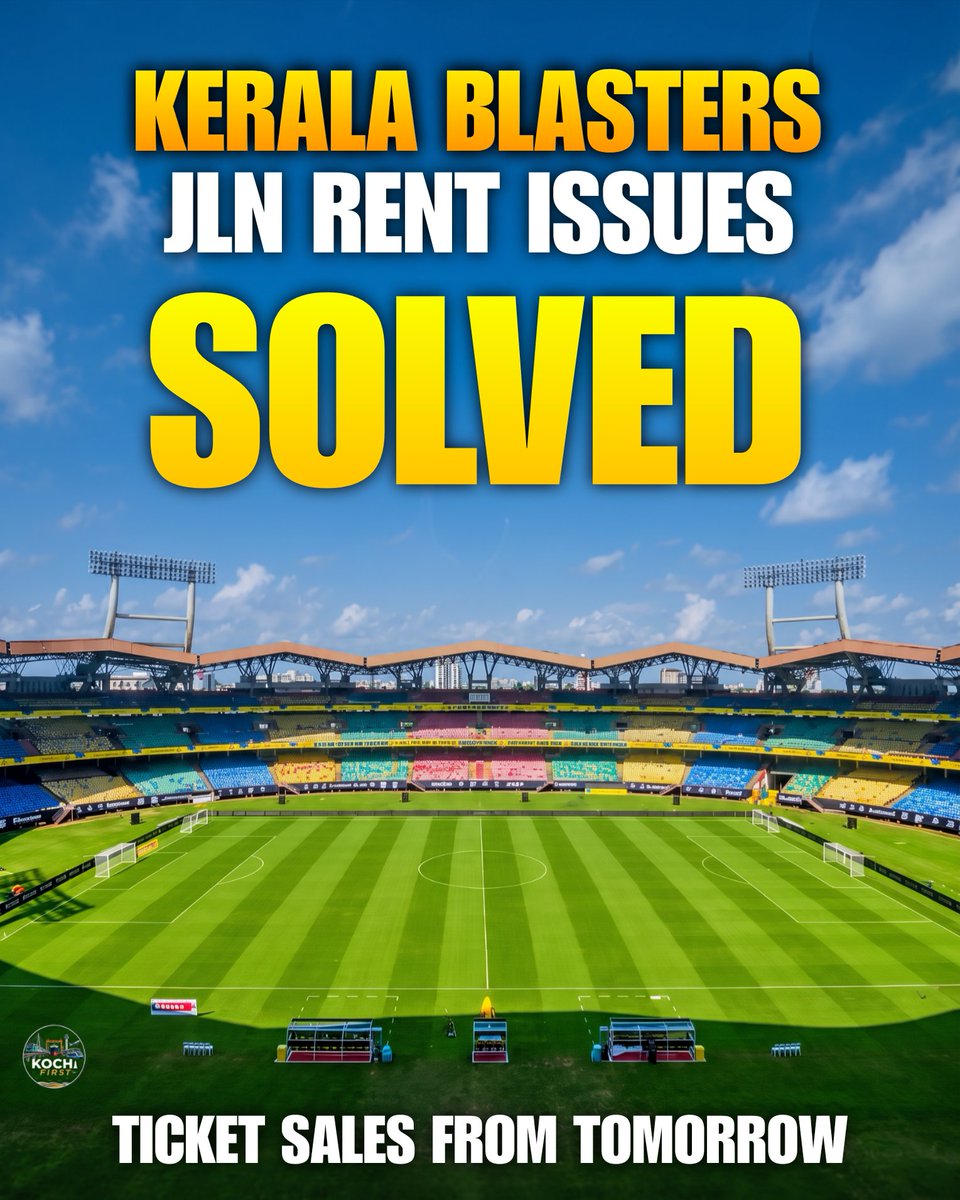 KochiFirst's tweet photo. Issues solved; GAME ON 💛💛💛

Kochi based @KeralaBlasters will play all home games of @IndSuperLeague at JLN Kochi itself 🤝

Issues wrt rent solved. Ticket bookings from tomorrow.

As per info, MLA @TJVinod1 interference helped resolve this issue 

Follow @KochiFirst https://t.co/h0L8UdSTjV