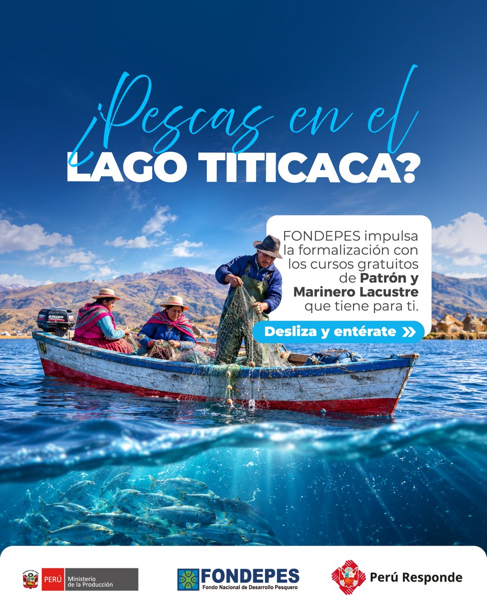FONDEPES's tweet photo. 🐟 ¡FONDEPES impulsa la formalización de los pescadores artesanales de Puno!

🇵🇪 PRODUCE, a través de FONDEPES, fortalece las competencias y la seguridad en la pesca artesanal del lago Titicaca mediante los cursos de Patrón y marinero Lacustre. https://t.co/KW2qL70Cy0