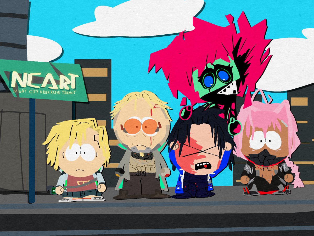 lily1123100's tweet photo. come on down to night city and meet some friends of mine #CyberpunkEdgerunners2 #Cyberpunk2077 #southpark https://t.co/vg4vtd5u3g