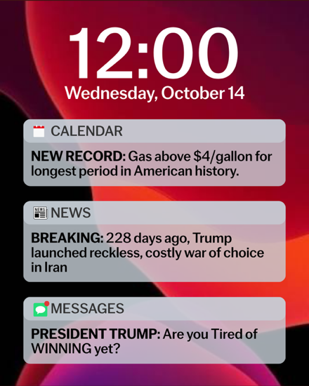 A smartphone lock screen showing the time and date above three notification cards for a calendar, news, and messages, against a colorful abstract wallpaper.