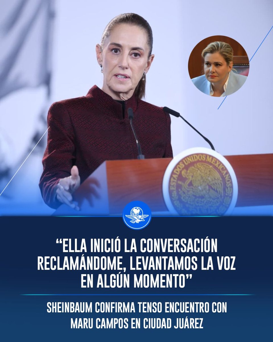 El_Universal_Mx's tweet photo. 🔴 La presidenta Claudia Sheinbaum confirmó que en reunión con la gobernadora Maru Campos, ambas se alzaron la voz y la mandataria estatal reclamó por acusarla de traición a la patria tras la entrada de agentes de la CIA en Chihuahua, hecho que atribuyó al exfiscal César Jáuregui, quien fue vinculado a proceso por ejercicio indebido del servicio público.

https://t.co/xJIvtDOEtu