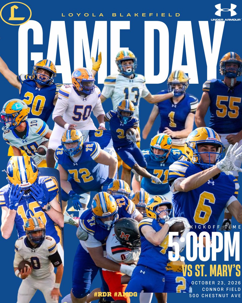 TouchdownDons's tweet photo. 🚨It’s GameDay!!!!!

Senior night.  Last home game!

📆 Friday, October 23, 2026
⏰ Kick-Off 5:00pm
🆚 St. Mary’s 
🏟️ Connor Field
📍 500 Chestnut Ave.

@CoachRichHolzer 
#RDR #AMDG https://t.co/BVJ8LHFZuV
