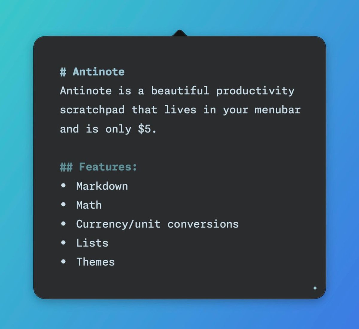 macappwaypoint's tweet photo. Some of my favorite apps available on homebrew:

Antinote: Disposable, multi-functional scratchpad
Bloom: Multi-pane file browser
Default Folder X: File dialog improver
Quitter: Idle app closer (free)
Switchy: Input device switcher https://t.co/ZCzEy6Z8yK