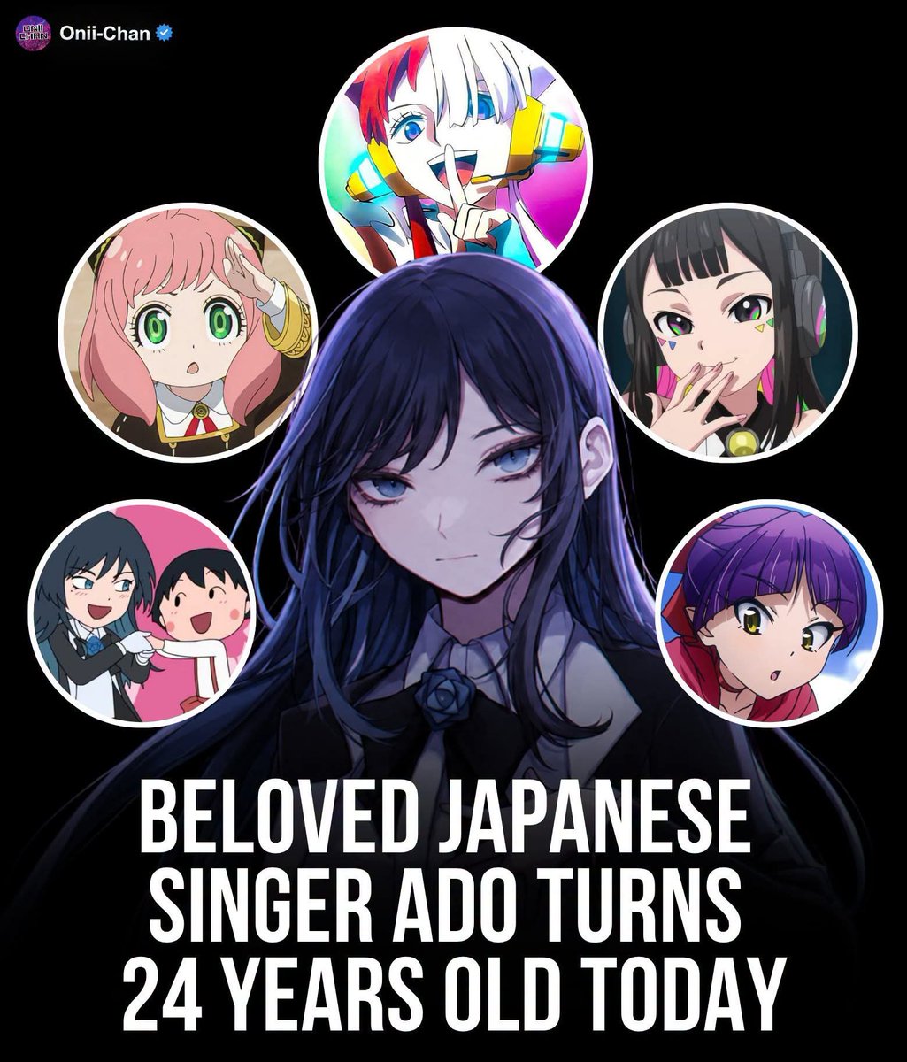 oniichanph's tweet photo. Happy 24th Birthday Ado! 🎂🎤

With her powerful vocals, extraordinary range, and unmistakable singing style, Ado has become one of Japan's most recognizable musical sensations.

She first captured widespread attention with her breakout hit “Usseewa”, before reaching an even bigger international audience as the singing voice of Uta in One Piece Film: Red. Her breathtaking performances of “New Genesis,” “Backlight,” and “Tot Musica” helped bring Uta's emotions and unforgettable musical moments to life.

Beyond One Piece, Ado has continued to make her mark across anime and Japanese entertainment. 

Some of her most memorable anime songs and musical contributions include:
• “Kura Kura” — Spy × Family Season 2
• “New Genesis” — One Piece Film: Red
• “I'm Invincible” — One Piece Film: Red
• “Backlight” — One Piece Film: Red
• “Fleeting Lullaby” — One Piece Film: Red
• “Tot Musica” — One Piece Film: Red
• “The World's Continuation” — One Piece Film: Red
• “Where the Wind Blows” — One Piece Film: Red
• “Stay Gold” — Beyblade X
• “MAGIC” — Cat's Eye (2025)
• “CAT'S EYE” — Cat's Eye (2025)
• “GeGeGe no Kitarō” — GeGeGe no Kitarō: Watashi no Aishita Rekidai GeGeGe
• “Odoru Ponpokorin” — Chibi Maruko-chan

Happy 24th birthday, Ado! From Uta's emotional songs in One Piece Film: Red to the unforgettable energy of “Usseewa,” her voice has given anime and music fans countless moments to treasure 🎤🎉