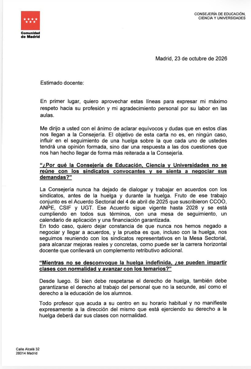 MMZarzalejo's tweet photo. He enviado una carta a los docentes de la @ComunidadMadrid para expresarles mi respeto y agradecimiento por la labor que realizan en las aulas e intentar aclarar algunas cuestiones y dudas que muchos de ellos nos han planteado estos días. https://t.co/6tIwcVoarq
