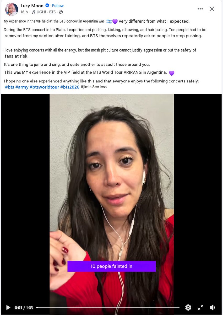 newdd08's tweet photo. @jm_dogs I found this, she had VIP, she said 10 ppl fainted in her section, bts asked to stop pushing 4 times, she was elbowed, kicked, and got her hair pulled, ppl used her head as a tripod to record the guys. A plastic cup was thrown by someone from behind hit her friend on the head + https://t.co/l2ZcogPBxU