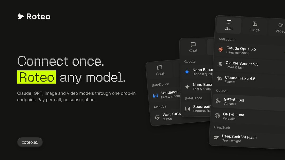 roteo_ai's tweet photo. Building with Roteo?

Join the Discord.

Ask about models, pricing, API setup, Claude Code, Codex, Station, or $ROTEO.

We are there. Builders welcome.

https://t.co/6YO4PCSNDP https://t.co/5vFv8JLuMC