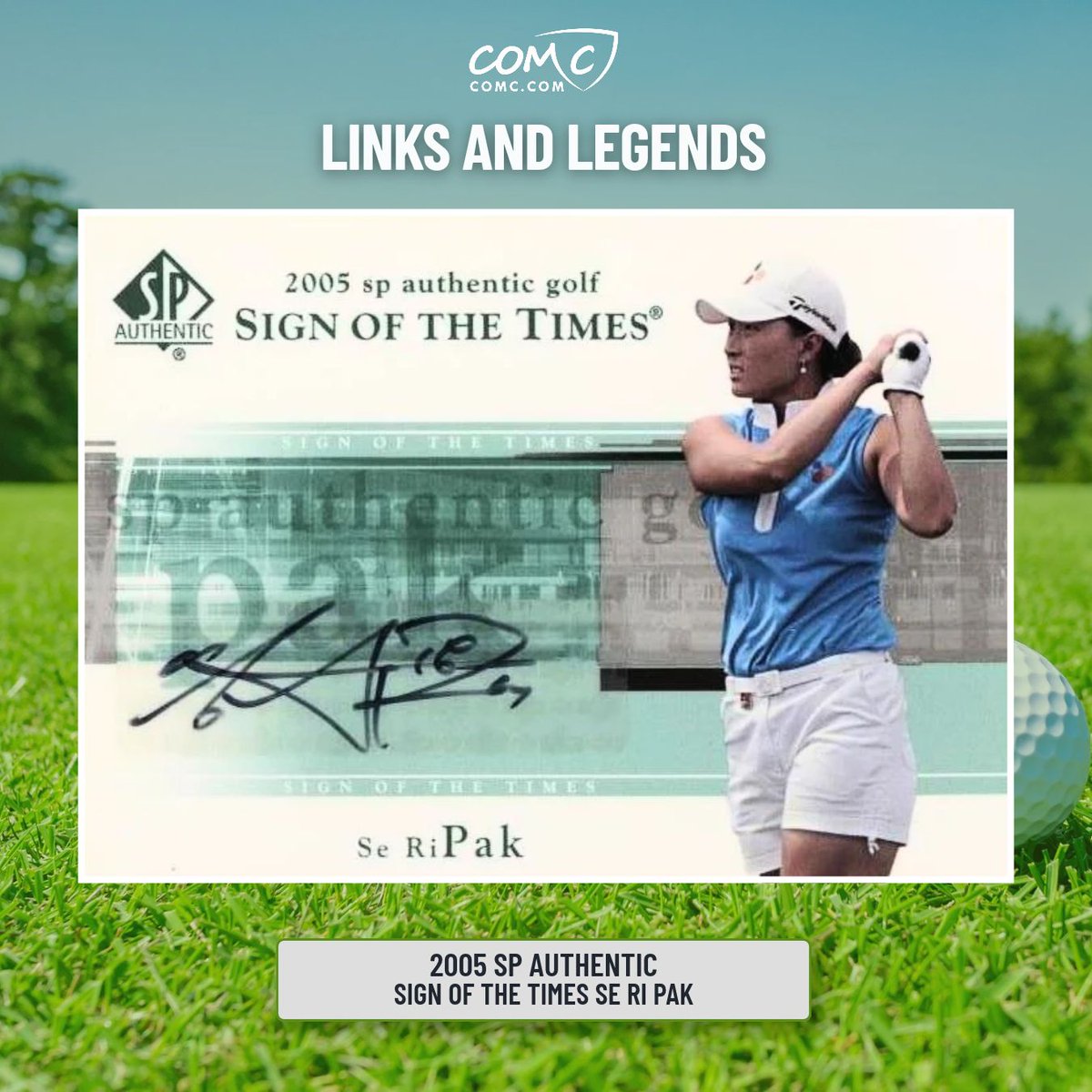 CheckOutMyCards's tweet photo. On October 23, 2003, LPGA legend Se Ri Pak shot a 2-over 146 through two rounds of the SBS Super Tournament in Korea. That made her the first woman to make the cut in a men’s professional event since Babe Zaharias in 1945. 🏌️‍♀️

🛒 Shop golf cards on COMC: https://t.co/3QGAJcnHHH https://t.co/hwyiMYtRPL
