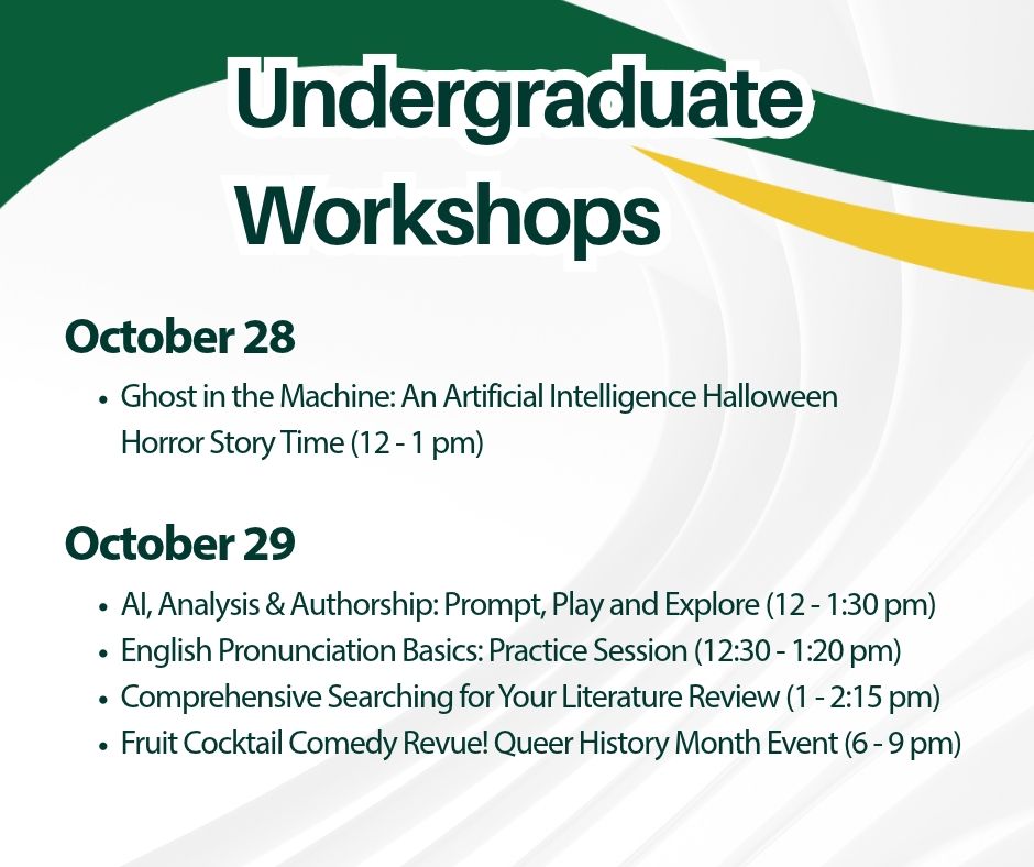 usasklibrary's tweet photo. Finish the month off strong with some of the USask Library's free undergraduate workshops and events! https://t.co/kQzNKHrmth