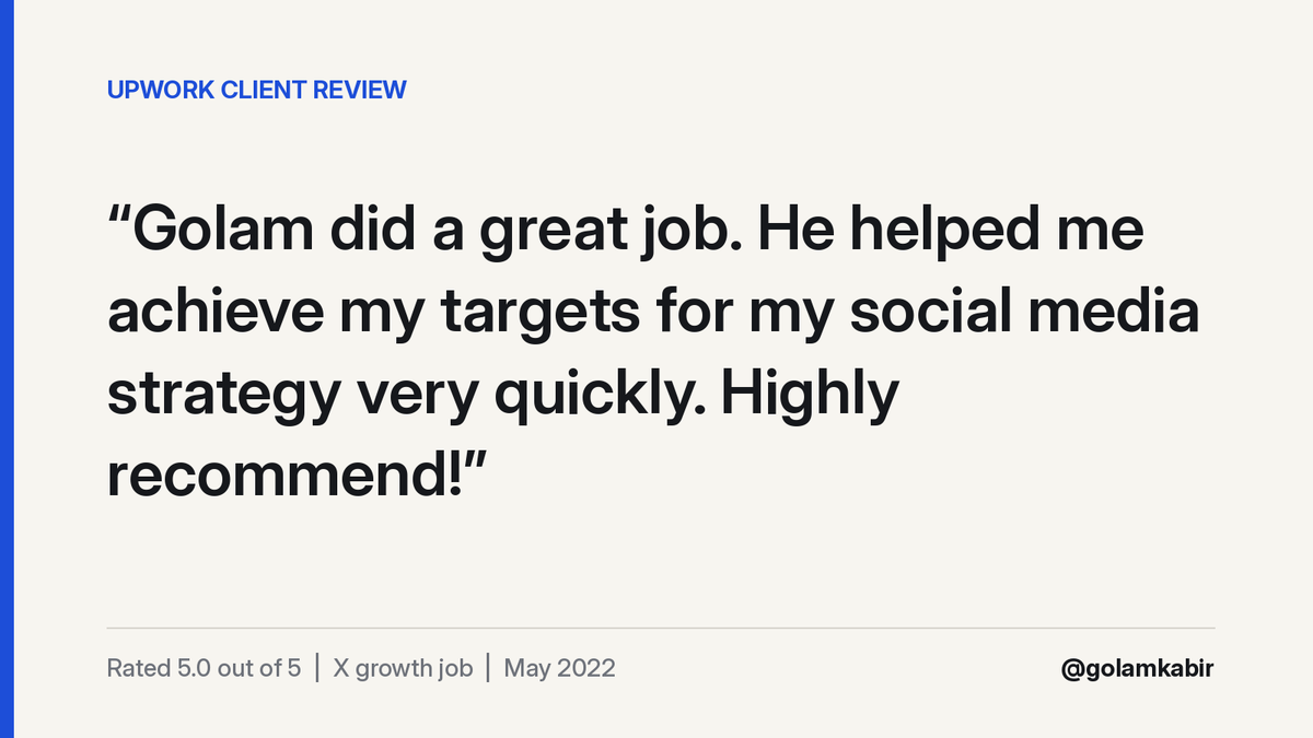 golamkabir's tweet photo. An Upwork review from May 2022, back when X was still Twitter.

This client came in knowing what they wanted. Clear targets make the rest of the work a lot simpler. https://t.co/fSBmeV4Xta