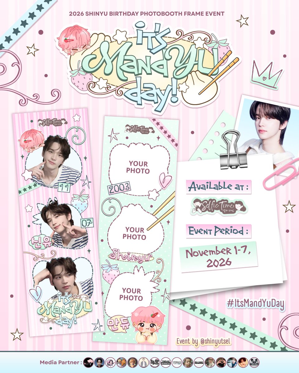 shinyutsel's tweet photo. 📞Hello! "𝙄𝙩'𝙨 𝙈𝙖𝙣𝙙𝙔𝙐 𝘿𝙖𝙮!" ˙ . ꒷ 🥟🥢 . 𖦹˙—

SHINYU's Birthday Photobooth Frame Event by @shinyutsel

꒰🗓️꒱ Nov 1 - 7, 2026
꒰📌꒱ @selfietimeid 

Share your pretty moments with hashtag #ItsMandYuDay 📸 

#신유 #SHINYU #TWS https://t.co/H3j65rW1f8