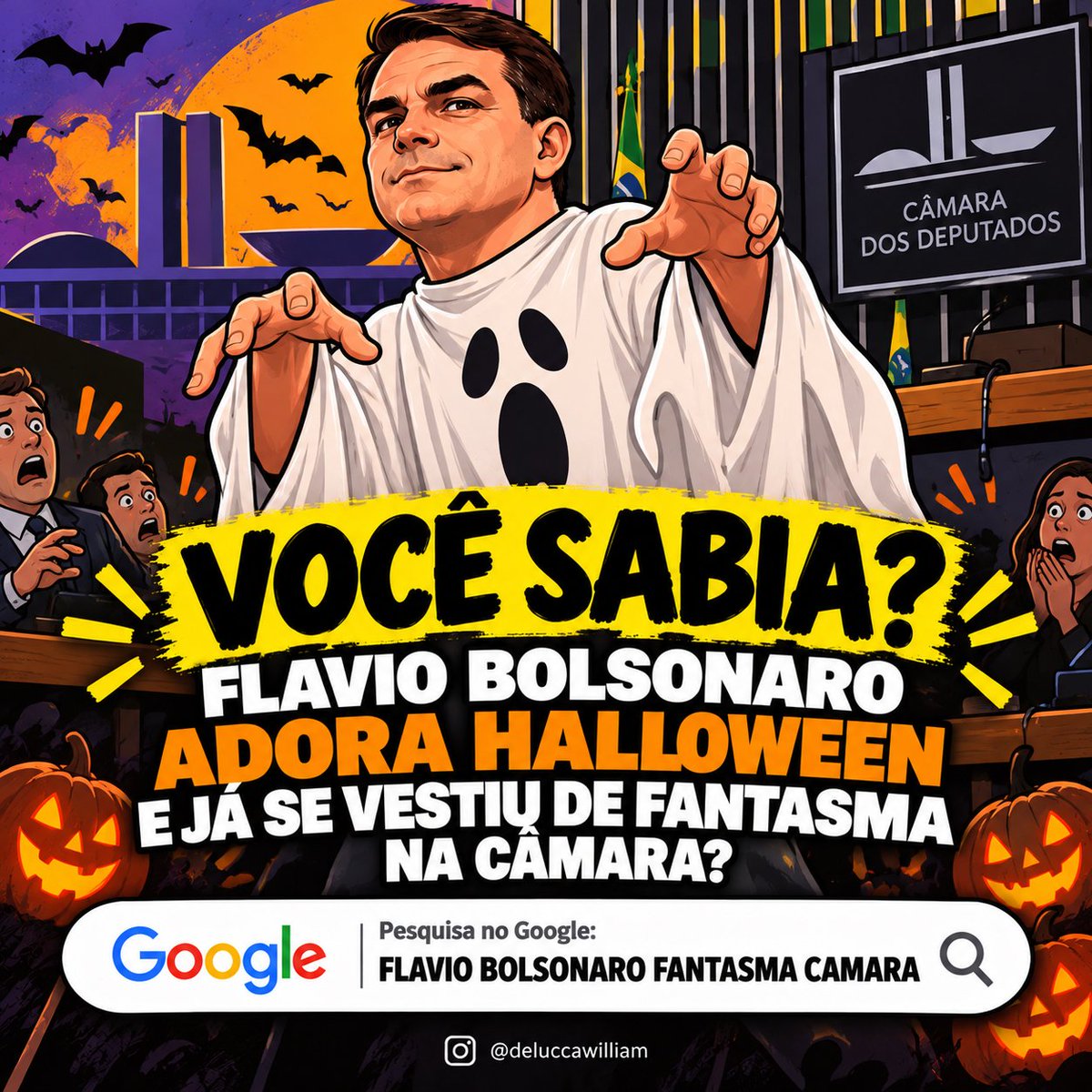 delucca's tweet photo. VOCÊ SABIA? 🇧🇷

Flávio Bolsonaro é apaixonado por Halloween! 👻

Ele já usou uma fantasia icônica na Câmara dos Deputados anos atrás.

Pesquisa no Google: FLÁVIO BOLSONARO FANTASMA CÂMARA https://t.co/NFtUSZreso