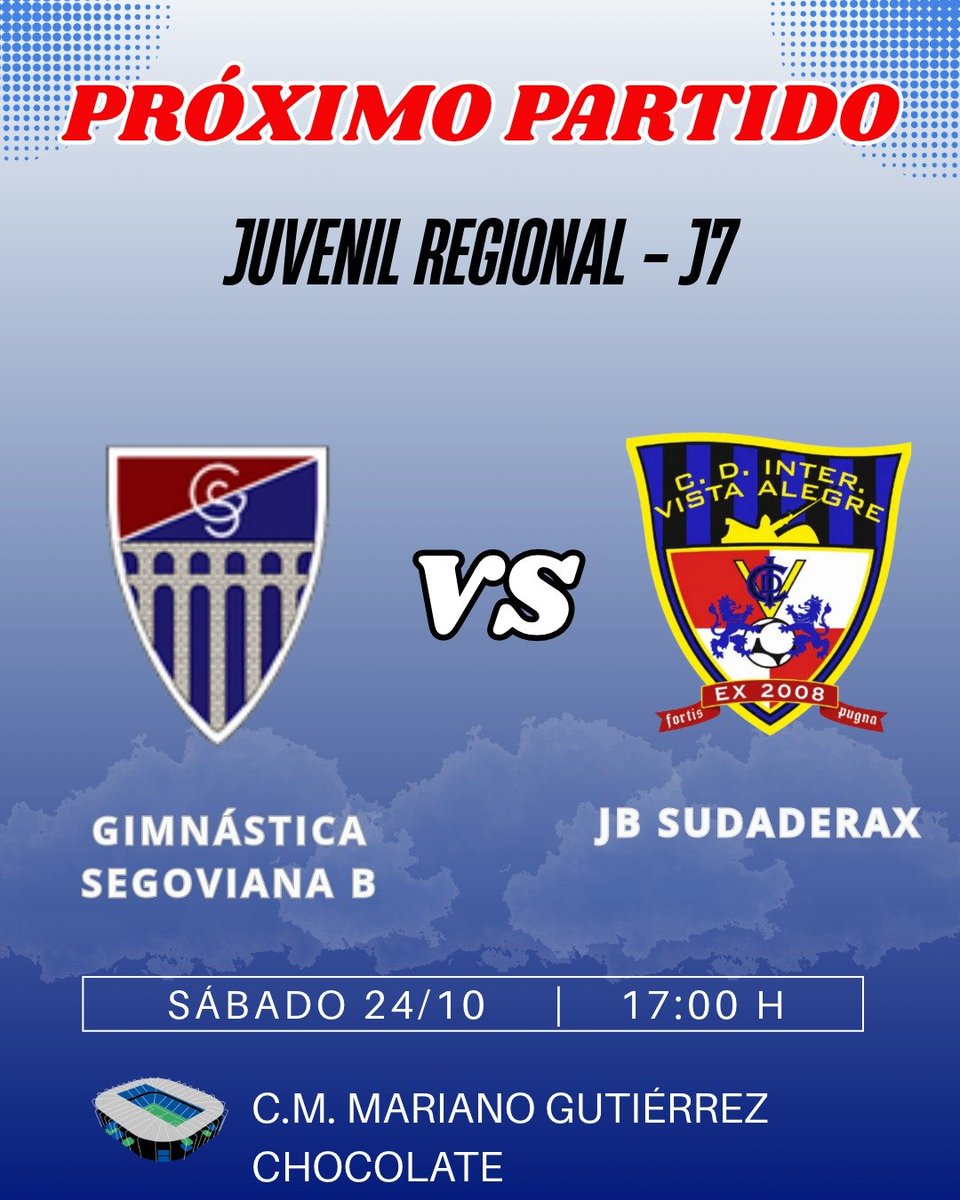 CDInterVA's tweet photo. ⚽️ ¡Llega la jornada 7 para nuestros equipos regionales y nacionales! 💙💛

🚌 Sábado 17:00: nuestros juveniles visitan a la Gimnástica Segoviana y su filial.

🏟️ Sábado 15:45: Aficionado – CD Aranda Riber.

🏟️ Domingo 12:00: Infantil – Salamanca CF UDS.

¡Mucha suerte! https://t.co/Q7N0E80MrO