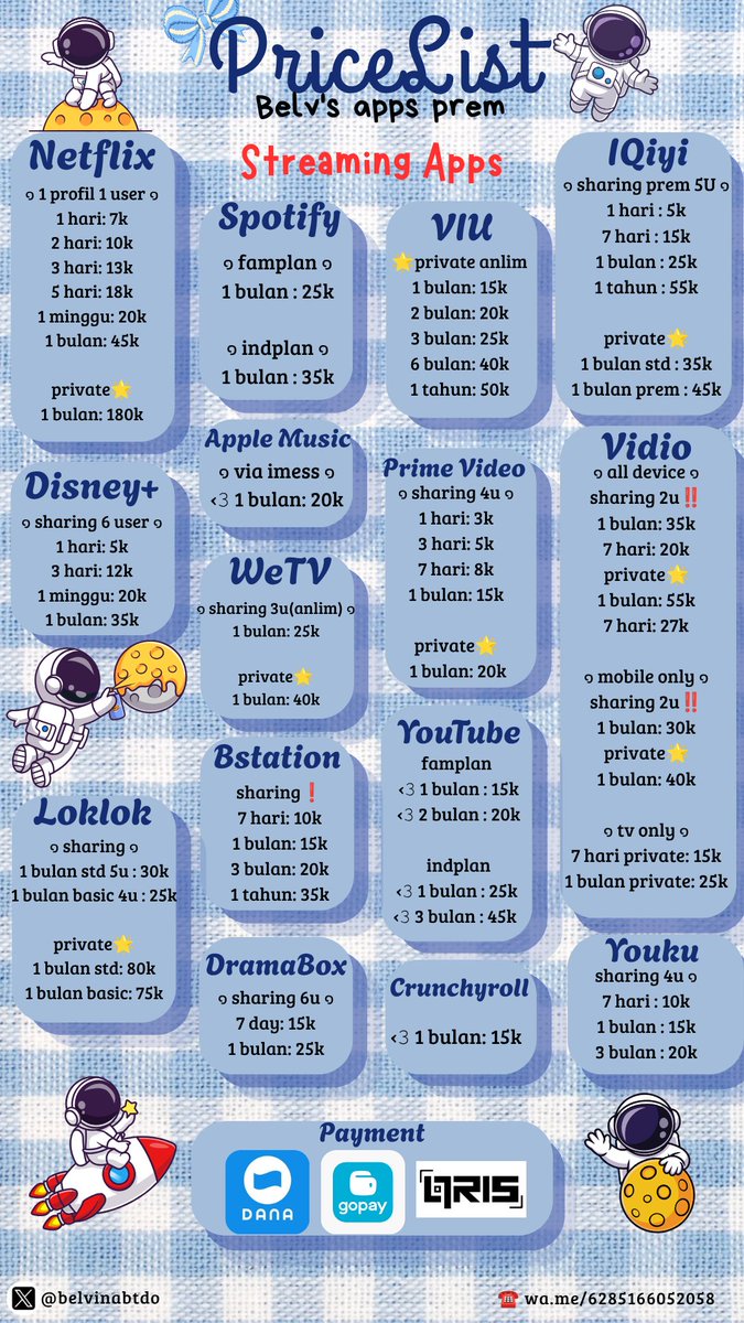 belvinabtdo's tweet photo. • WTS WTB MAU BELI APLIKASI PREMIUM 

NETFLIX SPOTIFY YOUTUBE VIU VIDIO WETV IQIYI PRIME VIDEO YOUKU APPLE MUSIC CANVA CHATGPT GO PLUS MEITU CAPCUT CLAUDE AI DISNEY GROK AI CRUNCHYROLL DAZZCAM BSTATION DRAMABOX DLL

☎️ https://t.co/m1UcCmr6sW
💳 Gopay, Dana, Qris 
#zonauang https://t.co/xirYZA7r6l