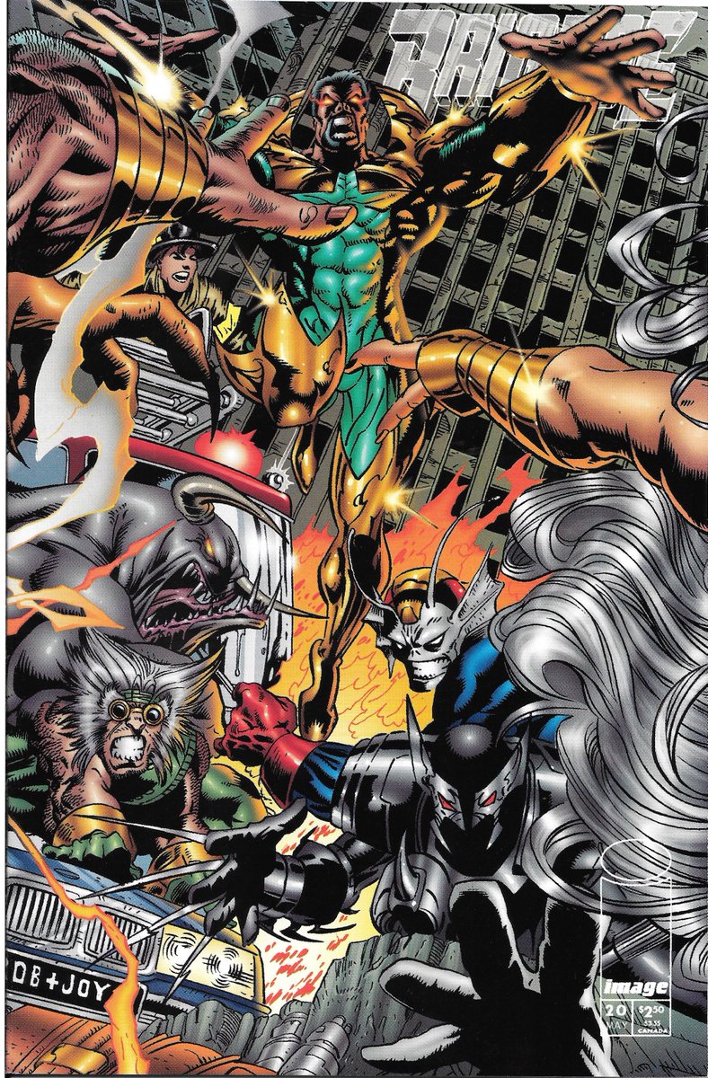 RobMessick's tweet photo. Brigade 20 variant cover by Joe Quesada and Jimmy Palmiotti. Just one part of a huge Extreme connecting cover they did back in the 90s.

#Brigade created by @robertliefeld 
@JoeQuesada @jpalmiotti 
#Tremor @Todd_McFarlane @ImageComics #Supreme #Troll #Glory #ShadowHawk #Vanguard https://t.co/kx3QiMA1iy
