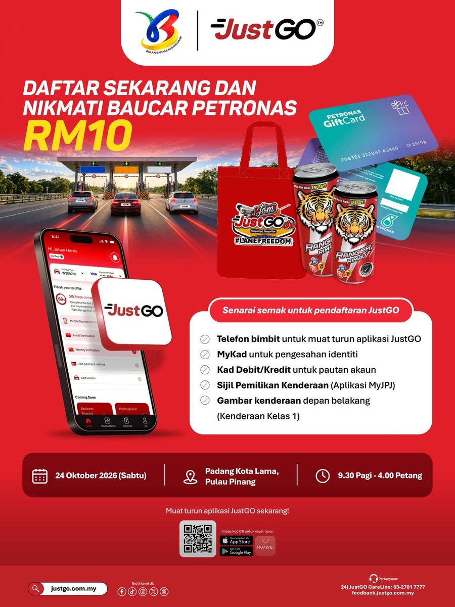 penang_kini's tweet photo. 📢 BERITA BAIK UNTUK WARGA PENANG!! 

Kali ni team @JustGO_Malaysia akan berada di Festival Bahasa Jiwa Bangsa 📚

🗓️ 24 Oktober 2026
⏰ 9.30pagi - 4.00petang
📍 Padang Kota Lama, Gtown
Mai ramai-ramai singgah kat booth kami naa! 😍 https://t.co/dHotTmjruG