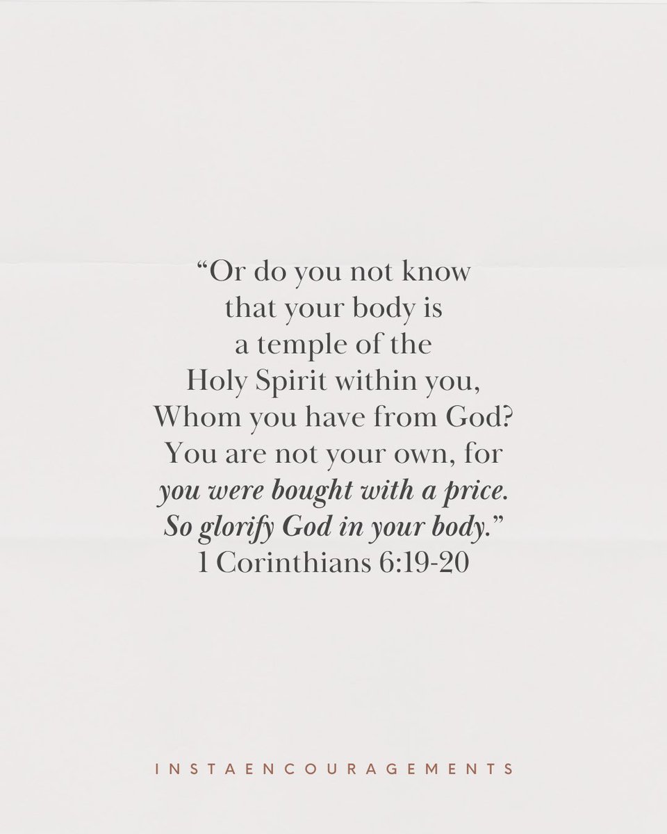 InstaEncourage's tweet photo. 📖 “Or don’t you know that your body is a #temple of the #HolySpirit Who is in you, Whom you have from #God? You are not your own.” 1 Corinthians 6:19

#Read🧵 #TempleOfTheHolySpirit #BelongingToChrist #HonorGod #WalkInHoliness #LifeInTheSpirit #GodMorningFriday #BoughtWithAPrice https://t.co/pAoiAgNJ9u